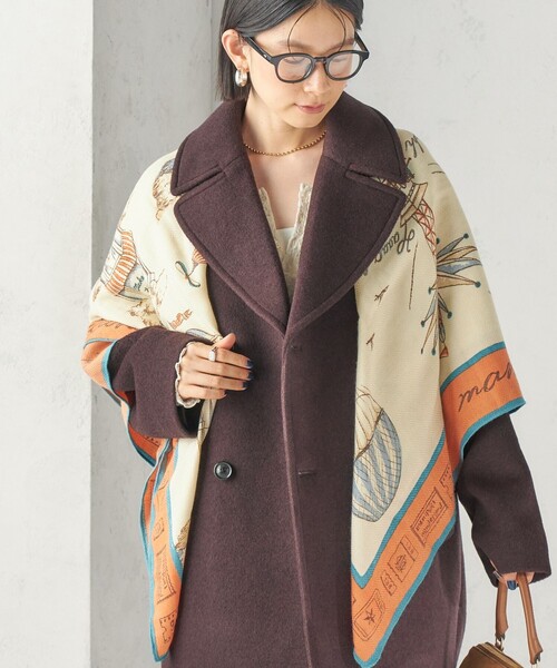 SHIPS（シップス）の「manipuri: 120*120 STOLE 26AW（ストール/ショール・レディース・ダークブラウン/ブルー/オレンジ/ブラウン・ONE SIZE）」の4枚目の写真