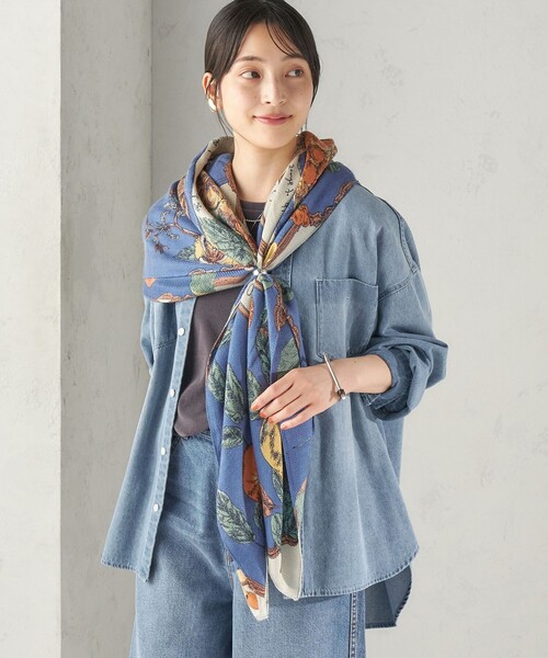 SHIPS（シップス）の「manipuri: 120*120 STOLE 26AW（ストール/ショール・レディース・ダークブラウン/ブルー/オレンジ/ブラウン・ONE SIZE）」の21枚目の写真