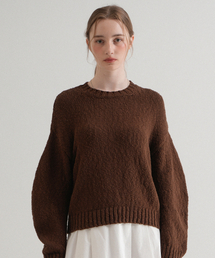 [Cotton 100%] Round Cotton Boucle Balloon Knit (Brown)