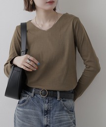 着回し抜群 無地ロングVネックTシャツ