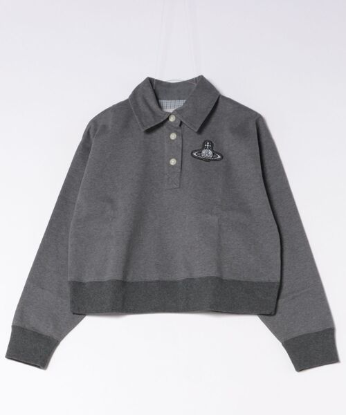 Vivienne Westwood(ヴィヴィアンウエストウッド)の「ボンディングジャージオーブパッチポロトップ(Tシャツ/カットソー・レディース・ブラック/チャコールグレー・FREE)」の1枚目の写真