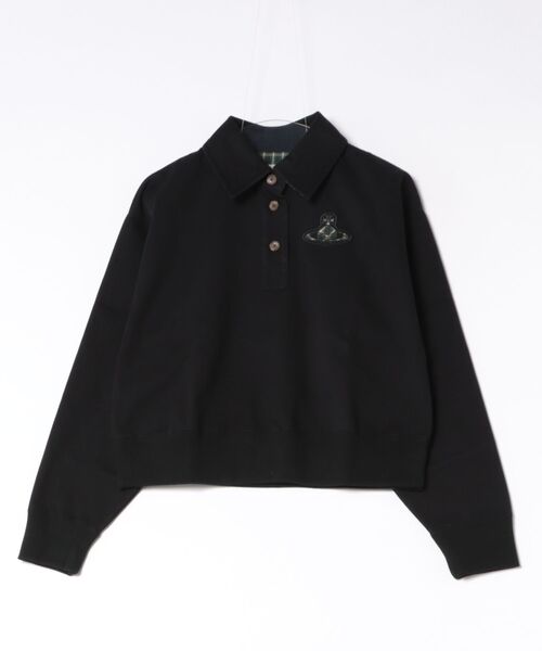 Vivienne Westwood(ヴィヴィアンウエストウッド)の「ボンディングジャージオーブパッチポロトップ(Tシャツ/カットソー・レディース・ブラック/チャコールグレー・FREE)」の2枚目の写真