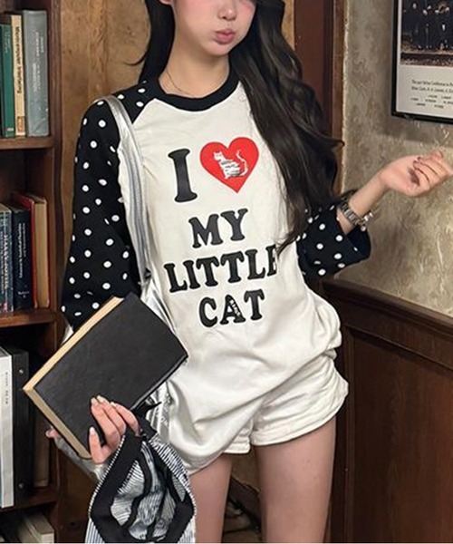 AsheKsha(アシクシャ)の「水玉袖ハートプリント長袖Tシャツ(Tシャツ/カットソー・レディース・ホワイト・M)」の1枚目の写真