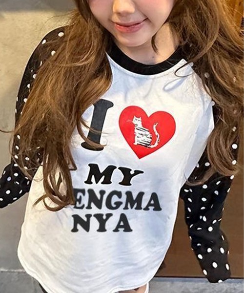 AsheKsha(アシクシャ)の「水玉袖ハートプリント長袖Tシャツ(Tシャツ/カットソー・レディース・ホワイト・M)」の3枚目の写真