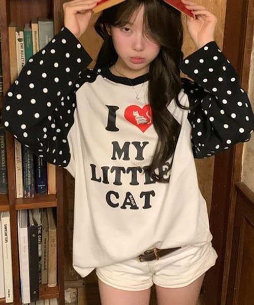 AsheKsha(アシクシャ)の「水玉袖ハートプリント長袖Tシャツ(Tシャツ/カットソー・レディース・ホワイト・M)」の4枚目の写真