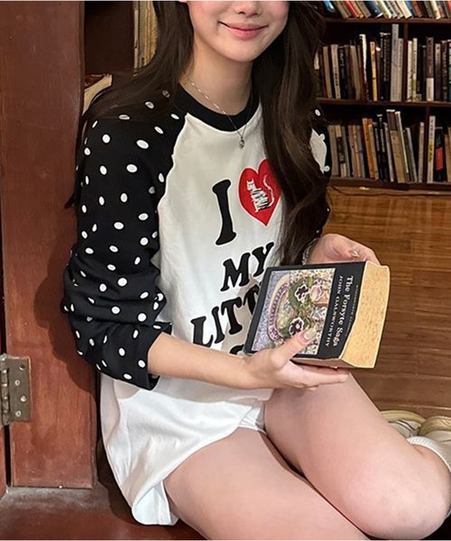 AsheKsha(アシクシャ)の「水玉袖ハートプリント長袖Tシャツ(Tシャツ/カットソー・レディース・ホワイト・M)」の6枚目の写真