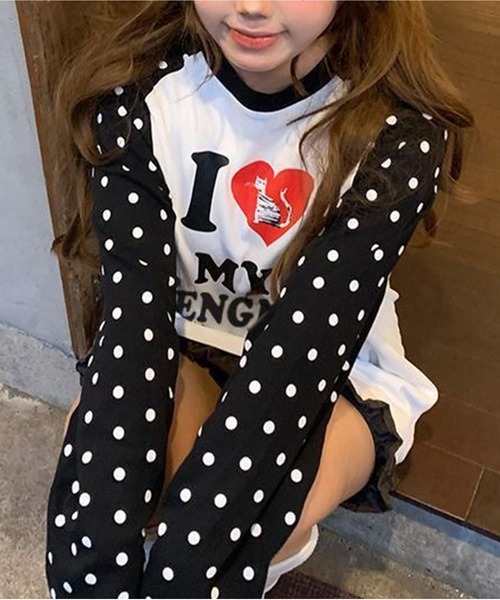 AsheKsha(アシクシャ)の「水玉袖ハートプリント長袖Tシャツ(Tシャツ/カットソー・レディース・ホワイト・M)」の7枚目の写真