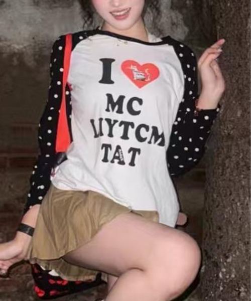 AsheKsha(アシクシャ)の「水玉袖ハートプリント長袖Tシャツ(Tシャツ/カットソー・レディース・ホワイト・M)」の8枚目の写真