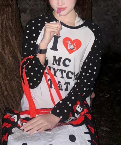 AsheKsha(アシクシャ)の「水玉袖ハートプリント長袖Tシャツ(Tシャツ/カットソー・レディース・ホワイト・M)」の9枚目の写真
