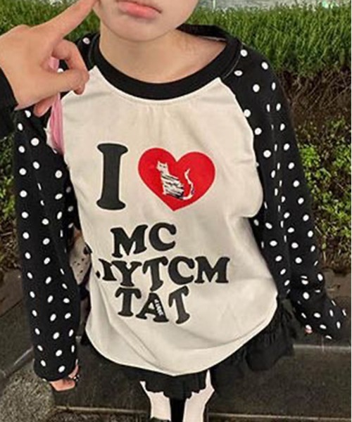 AsheKsha(アシクシャ)の「水玉袖ハートプリント長袖Tシャツ(Tシャツ/カットソー・レディース・ホワイト・M)」の15枚目の写真