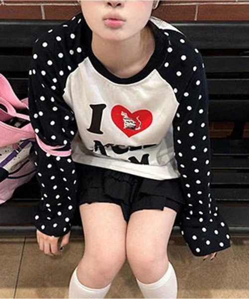 AsheKsha(アシクシャ)の「水玉袖ハートプリント長袖Tシャツ(Tシャツ/カットソー・レディース・ホワイト・M)」の16枚目の写真