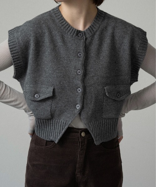 lawgy(ラウジー)の「flap pocket effortless knit vest / フラップポケットエフォートレスニットベスト(ベスト・レディース・キャメル/グレー・FREE)」の12枚目の写真