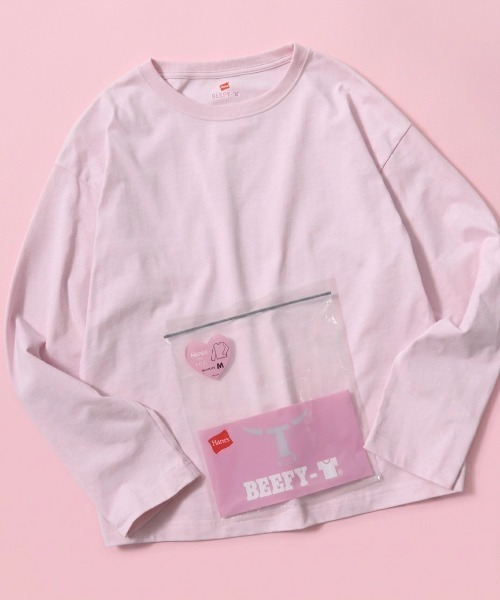 HANES(ヘインズ)の「Hanes(ヘインズ)1P クルーネックロンT BEEFY-T for HER/無地 長袖Tシャツ/パックT(Tシャツ/カットソー・レディース・ピンク/グレー/ホワイト・M/L)」の3枚目の写真