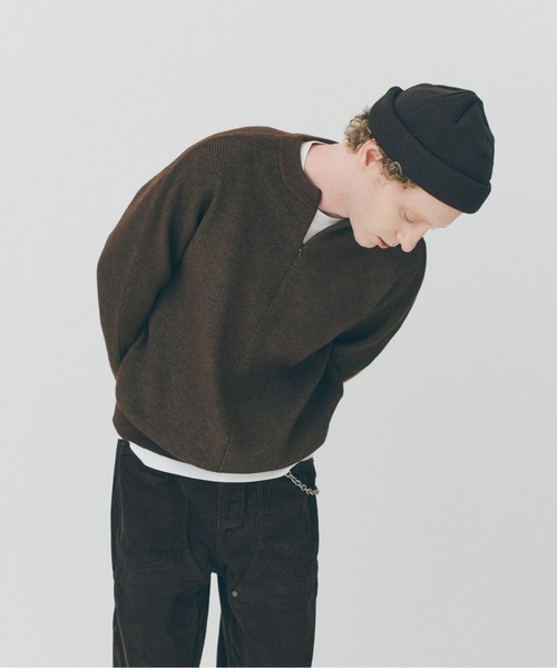 MILITARY(ミリタリー)の「【MAISON CLUB】Half Zip Pullover Knit / ハーフジッププルオーバーニット SNF(ニット/セーター・メンズ・ブラック/ブラウン・M/L)」の2枚目の写真