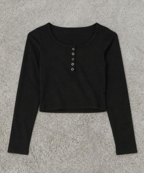 SPINNS(スピンズ)の「長袖カットソー/ヘンリースナップ/韓国ガーリー(Tシャツ/カットソー・レディース・ターコイズブルー/アイボリー/グレー/ネイビー/ブラック・ONESIZE)」の12枚目の写真