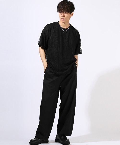 LUXSTYLE(ラグスタイル)の「ネックレス付きレースTシャツアンサンブルセット(アンサンブル・メンズ・ブラック・M/L)」の4枚目の写真