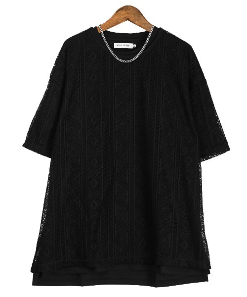LUXSTYLE(ラグスタイル)の「ネックレス付きレースTシャツアンサンブルセット(アンサンブル・メンズ・ブラック・M/L)」の2枚目の写真