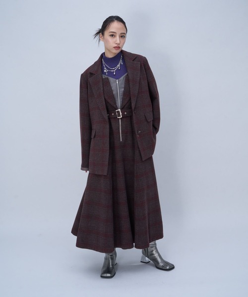 HARE(ハレ)の「ウールチェックレイヤージャケット(HARE)(テーラードジャケット・レディース・ブラウン/ブラック/ボルドー・FREE)」の4枚目の写真
