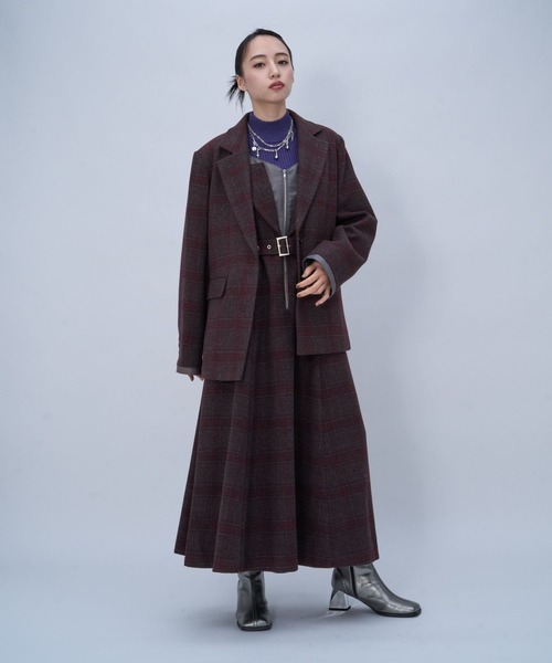 HARE(ハレ)の「ウールチェックレイヤージャケット(HARE)(テーラードジャケット・レディース・ブラウン/ブラック/ボルドー・FREE)」の5枚目の写真