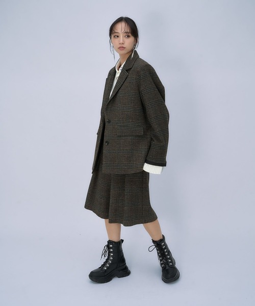 HARE(ハレ)の「ウールチェックレイヤージャケット(HARE)(テーラードジャケット・レディース・ブラウン/ブラック/ボルドー・FREE)」の7枚目の写真