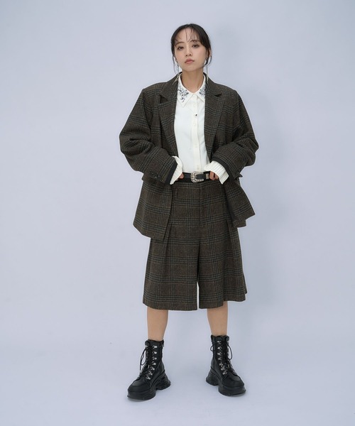 HARE(ハレ)の「ウールチェックレイヤージャケット(HARE)(テーラードジャケット・レディース・ブラウン/ブラック/ボルドー・FREE)」の8枚目の写真