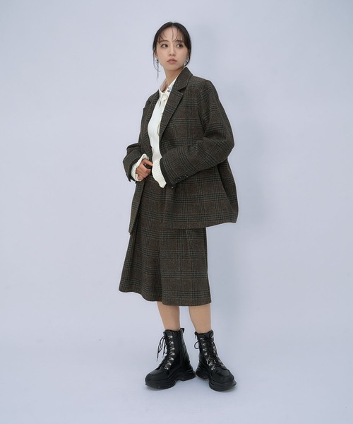 HARE(ハレ)の「ウールチェックレイヤージャケット(HARE)(テーラードジャケット・レディース・ブラウン/ブラック/ボルドー・FREE)」の9枚目の写真