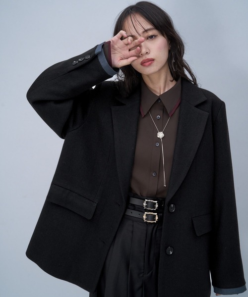 HARE(ハレ)の「ウールチェックレイヤージャケット(HARE)(テーラードジャケット・レディース・ブラウン/ブラック/ボルドー・FREE)」の10枚目の写真