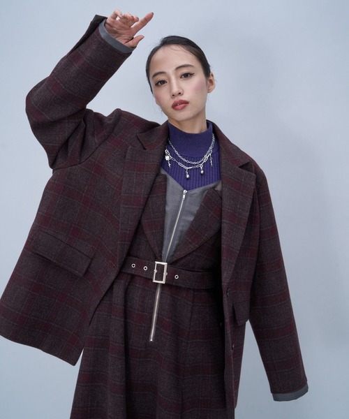 HARE(ハレ)の「ウールチェックレイヤージャケット(HARE)(テーラードジャケット・レディース・ブラウン/ブラック/ボルドー・FREE)」の12枚目の写真