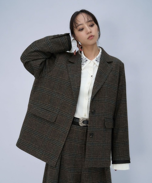HARE(ハレ)の「ウールチェックレイヤージャケット(HARE)(テーラードジャケット・レディース・ブラウン/ブラック/ボルドー・FREE)」の14枚目の写真