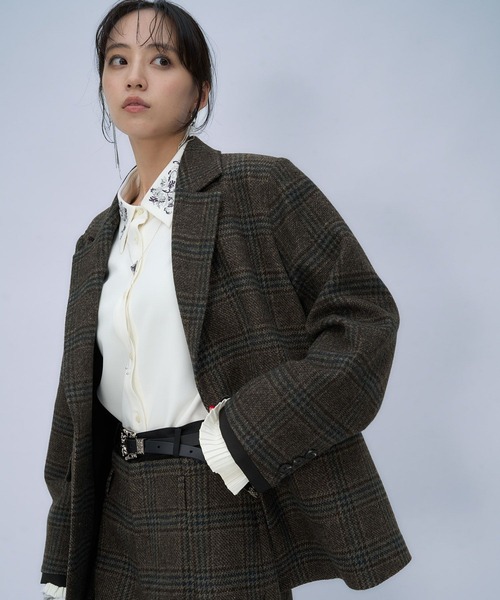 HARE(ハレ)の「ウールチェックレイヤージャケット(HARE)(テーラードジャケット・レディース・ブラウン/ブラック/ボルドー・FREE)」の16枚目の写真