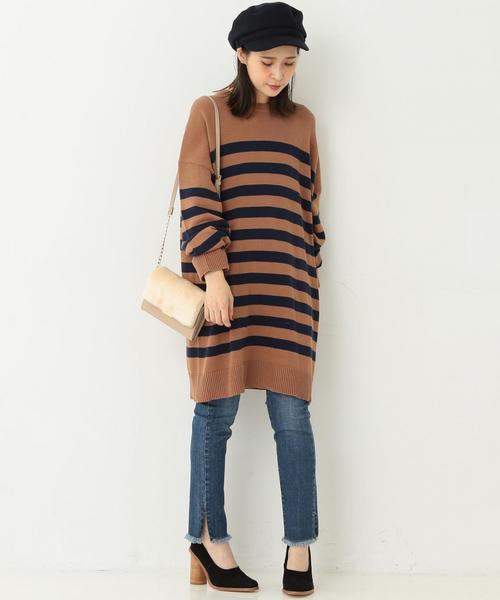 Another Edition（アナザーエディション）の「ビッグボーダーニットプルオーバー/ AEBC C BIG BOR PO◆（ニット/セーター・レディース・オフホワイト/ブラウン・フリー）」の3枚目の写真