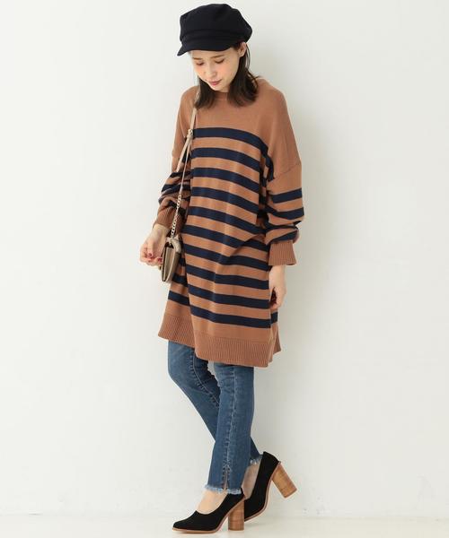 Another Edition（アナザーエディション）の「ビッグボーダーニットプルオーバー/ AEBC C BIG BOR PO◆（ニット/セーター・レディース・オフホワイト/ブラウン・フリー）」の4枚目の写真