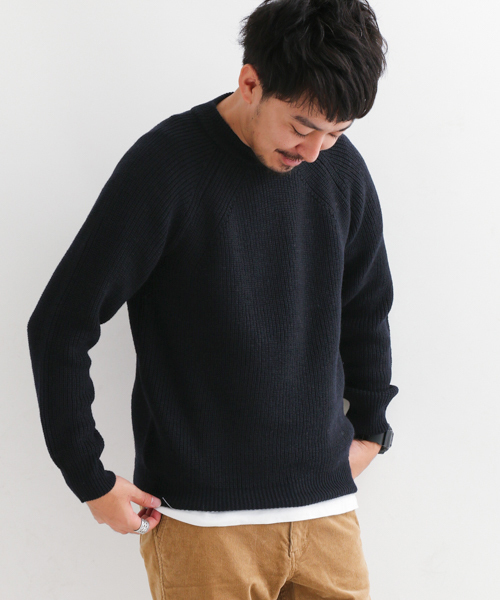 URBAN RESEARCH Sonny Label（アーバンリサーチサニーレーベル）の「Sonny Label 畦編みラグランプルオーバー（ニット/セーター・メンズ・ネイビー/オレンジ/キャメル/カーキ/オフホワイト/グレー・MEDIUM/LARGE）」の4枚目の写真