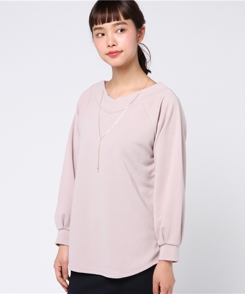 Honeys（ハニーズ）の「ネックレス付 ボリューム袖プルオーバー（Tシャツ/カットソー・レディース・アイボリー/ブラック/ピンク/ホワイト系その他/ブラック×ホワイト・M/L）」の5枚目の写真