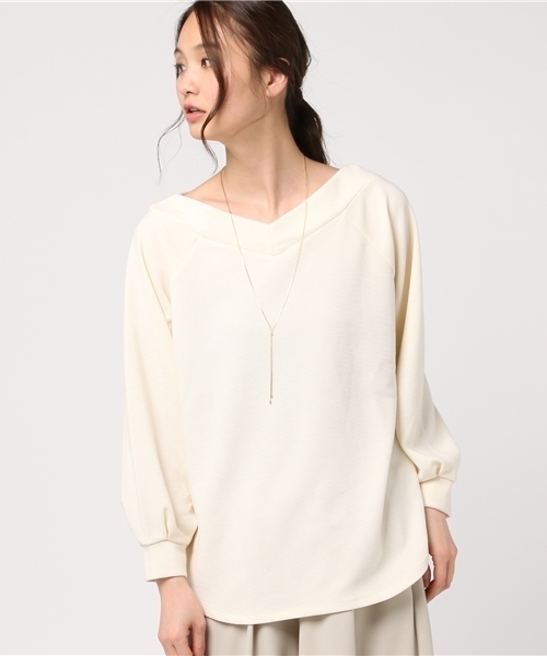 Honeys（ハニーズ）の「ネックレス付 ボリューム袖プルオーバー（Tシャツ/カットソー・レディース・アイボリー/ブラック/ピンク/ホワイト系その他/ブラック×ホワイト・M/L）」の2枚目の写真