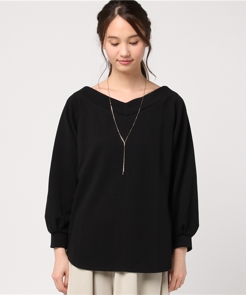 Honeys（ハニーズ）の「ネックレス付 ボリューム袖プルオーバー（Tシャツ/カットソー・レディース・アイボリー/ブラック/ピンク/ホワイト系その他/ブラック×ホワイト・M/L）」の6枚目の写真