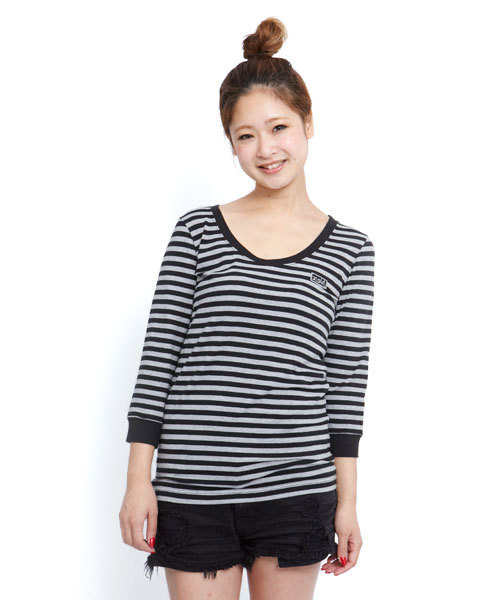 X-girl（エックスガール）の「BASIC BORDER H/S TOP（Tシャツ/カットソー・レディース・ブラック/グリーン/ネイビー・1/2）」の2枚目の写真