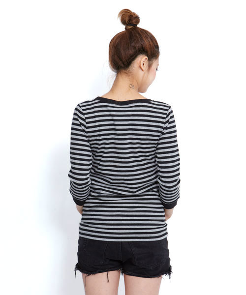 X-girl（エックスガール）の「BASIC BORDER H/S TOP（Tシャツ/カットソー・レディース・ブラック/グリーン/ネイビー・1/2）」の5枚目の写真