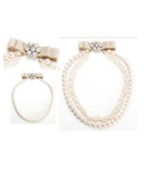 Cupid Heart（キューピッドハート）の「【Cupid Heart】結婚式アクセサリー 2連グログランビジュー×パールネックレス（ネックレス・レディース・ブラック/ベージュ・MEDIUM）」の2枚目の写真