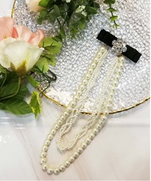 【Cupid Heart】結婚式アクセサリー 2連グログランビジュー×パールネックレス