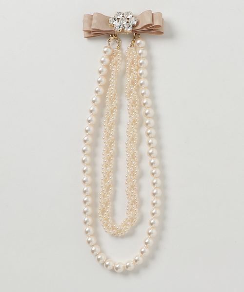 Cupid Heart（キューピッドハート）の「【Cupid Heart】結婚式アクセサリー 2連グログランビジュー×パールネックレス（ネックレス・レディース・ブラック/ベージュ・MEDIUM）」の5枚目の写真