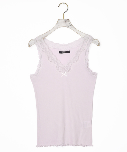 w closet（ダブルクローゼット）の「レース付きVネックタンクトップ_（タンクトップ・レディース・オフホワイト/ピンク/スミクロ/ラベンダー/ブラック/ライトカーキ/レンガ・FREE）」の5枚目の写真