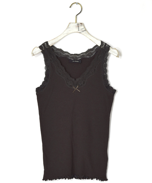 w closet（ダブルクローゼット）の「レース付きVネックタンクトップ_（タンクトップ・レディース・オフホワイト/ピンク/スミクロ/ラベンダー/ブラック/ライトカーキ/レンガ・FREE）」の4枚目の写真