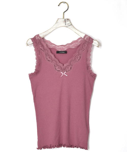 w closet（ダブルクローゼット）の「レース付きVネックタンクトップ_（タンクトップ・レディース・オフホワイト/ピンク/スミクロ/ラベンダー/ブラック/ライトカーキ/レンガ・FREE）」の6枚目の写真