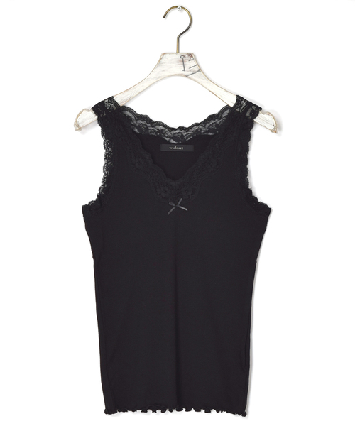 w closet（ダブルクローゼット）の「レース付きVネックタンクトップ_（タンクトップ・レディース・オフホワイト/ピンク/スミクロ/ラベンダー/ブラック/ライトカーキ/レンガ・FREE）」の3枚目の写真