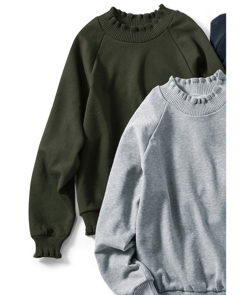 IEDIT（イディット）の「【ZOZO限定カラー追加！】ＩＥＤＩＴリブフリルスウェット（スウェット・レディース・カーキ/グレー/ブラック/ライトカーキ/モカ・MEDIUM/SMALL/X-LARGE/XX-LARGE/LARGE）」の5枚目の写真