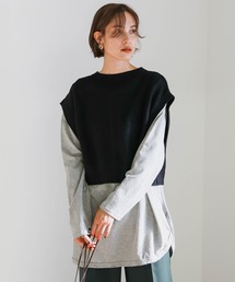 ルーズスリットサイドスリットコットンロングスリーブTシャツ