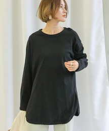 ルーズスリットサイドスリットコットンロングスリーブTシャツ