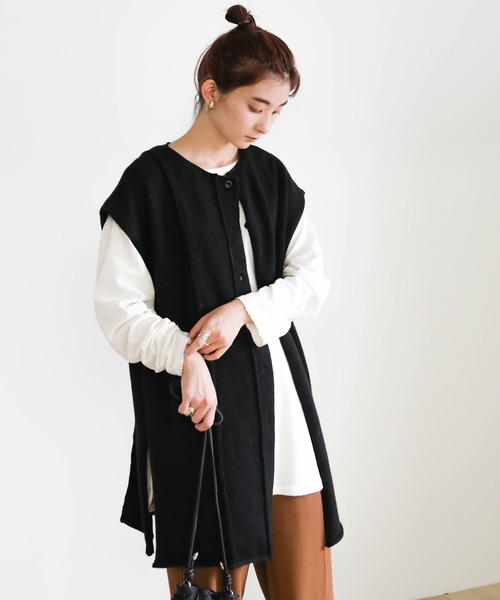 select MOCA（セレクトモカ）の「ルーズスリットサイドスリットコットンロングスリーブTシャツ（Tシャツ/カットソー・レディース・ベージュ/グレー/ホワイト/ブラック/モカ/チャコールグレー・FREE）」の20枚目の写真