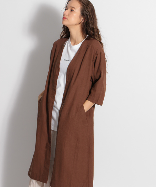 niko and...（ニコアンド）の「ヨーロピアンリネンレーヨンロングコート（その他アウター・レディース・ブラウン/ライトブラウン/キャメル・MEDIUM/LARGE）」の2枚目の写真